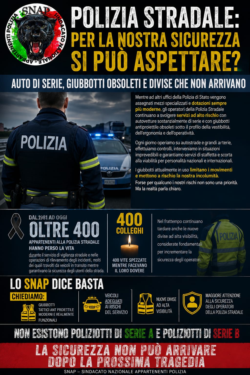 POLIZIA STRADALE: PER LA NOSTRA SICUREZZA SI PUO’ASPETTARE? AUTO DI SERIE, GIUBBOTTI OBSOLETI E DIVISE CHE NON ARRIVANO