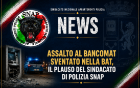 BANCOMAT, ASSALTO SVENTATO NELLA BAT: IL PLAUSO DEL SINDACATO DI POLIZIA SNAP.