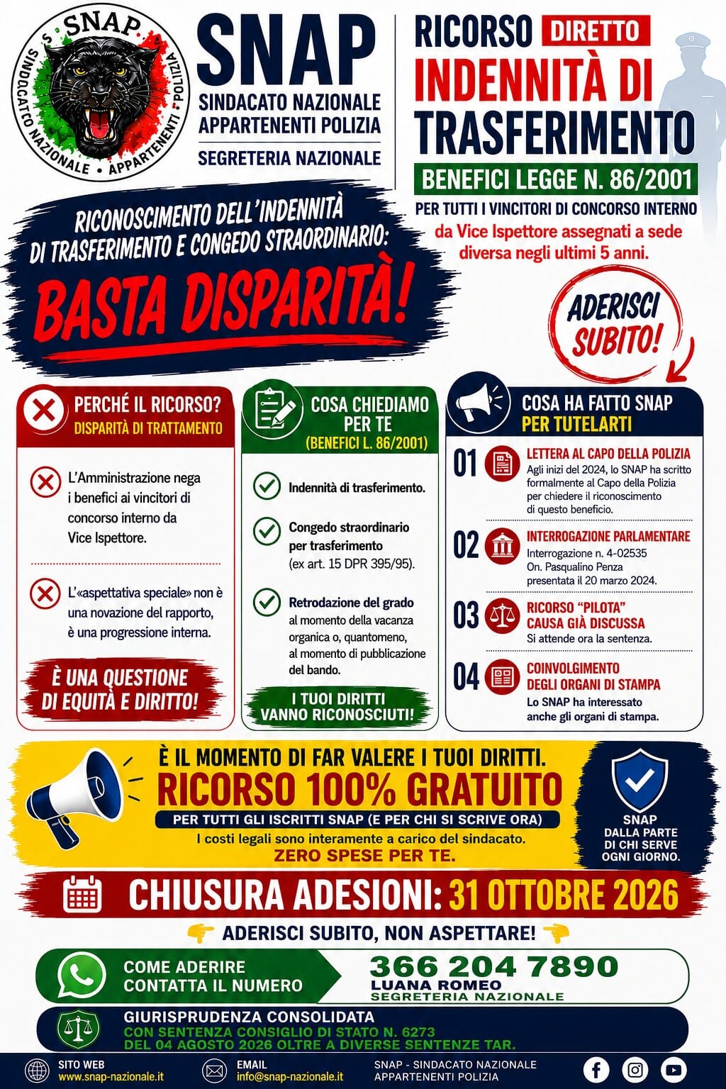RICORSO INDENNITÀ DI TRASFERIMENTO: BASTA DISPARITÀ.