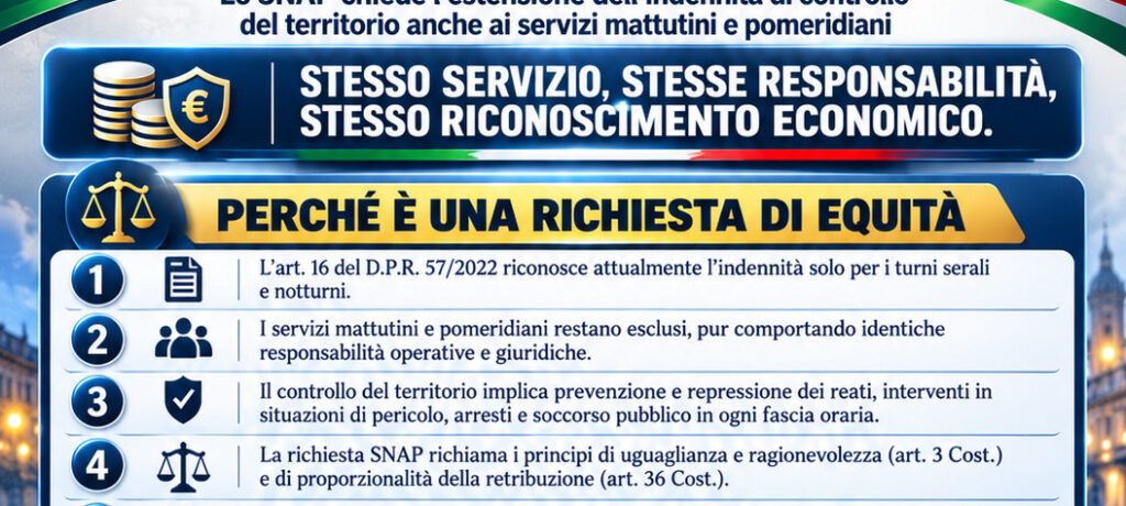 INDENNITÀ CONTROLLO DEL TERRITORIO - RICHIESTA DI ESTENSIONE AI SERVIZI MATTUTINI E POMERIDIANI.