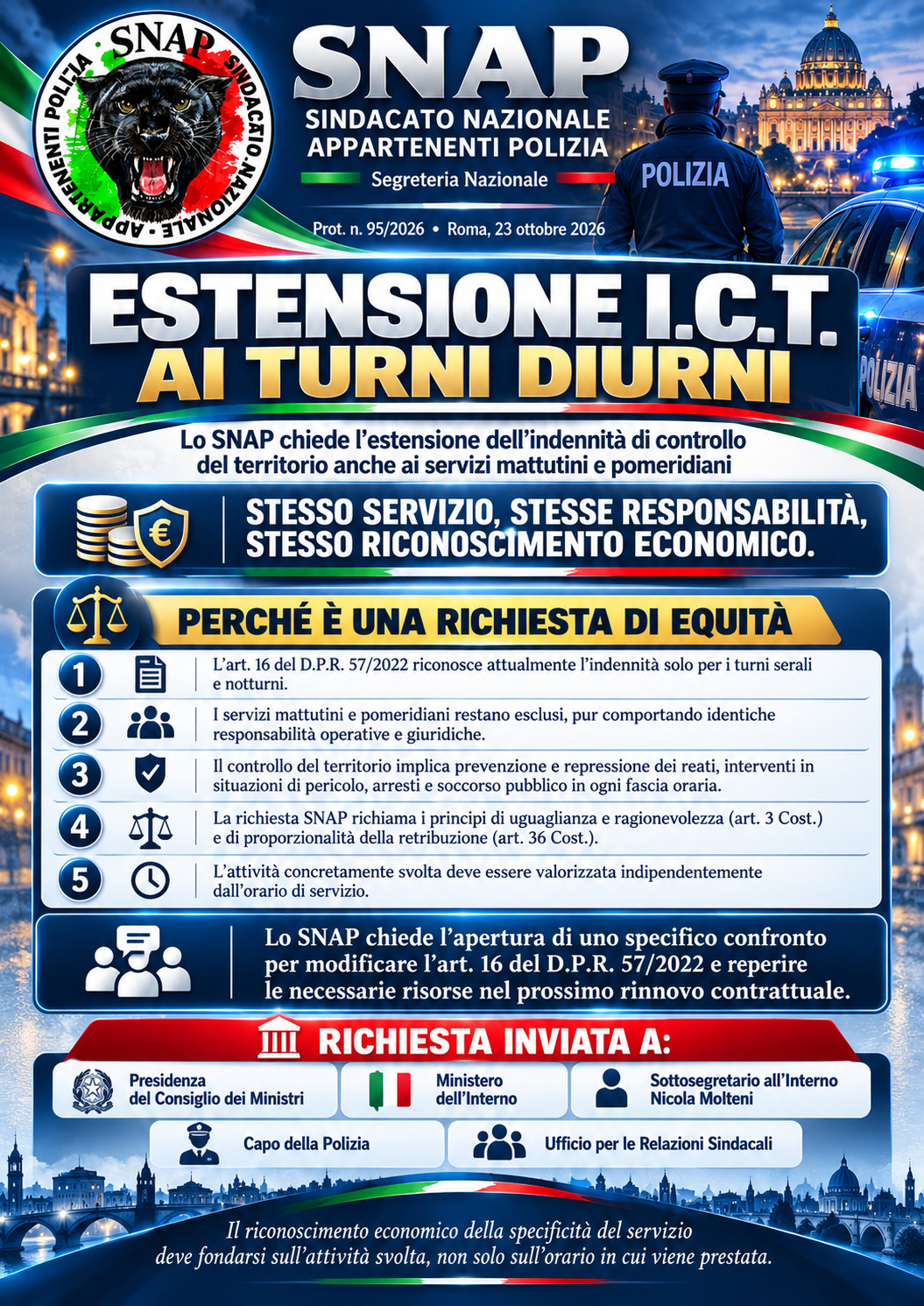 INDENNITÀ  CONTROLLO DEL TERRITORIO -  RICHIESTA DI ESTENSIONE AI SERVIZI MATTUTINI E POMERIDIANI.